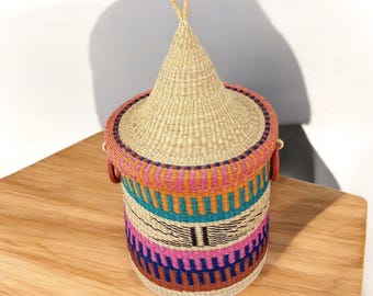 Handmade Lidded Bolga Basket – African Woven Clothes Hamper