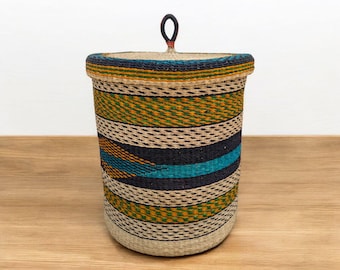Cesto portabiancheria africano extra large con coperchio – Cesto intrecciato per vestiti, asciugamani, lenzuola e coperte – Cesto portaoggetti in rattan, organizer per il bagno