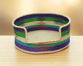 Handwoven African Dog Bed Basket: Colorful Bolga Pet Bed
