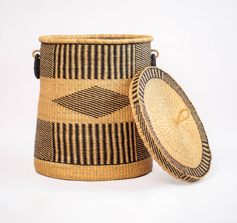Extra Large African Laundry Basket with Lid – Woven Hamper for Clothes, Towels,Sheets & Blankets–Rattan Storage Basket,Bathroom Organizer image 9