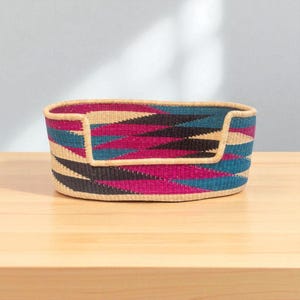 Handwoven Bolga Dog Bed Basket: Pink Teal Zigzag African Pet Furniture