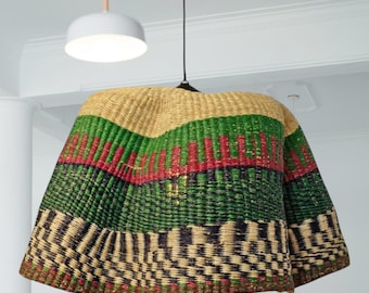 Handgewebter afrikanischer Lampenschirm - Elefantengras Pendelleuchte, Boho Beleuchtung