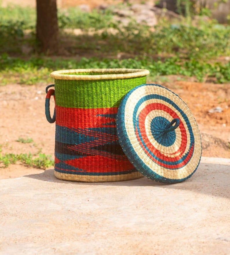 Extra Large African Laundry Basket with Lid – Woven Hamper for Clothes, Towels,Sheets & Blankets–Rattan Storage Basket,Bathroom Organizer image 8