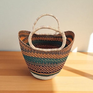 Handwoven Bolga Basket: Earth Tone Ghana Market Bag