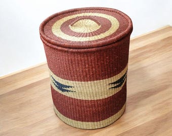 Tall Woven Laundry Basket with Lid – Handmade African Hamper