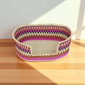 Handwoven African Dog Bed Basket: Pink & Brown Bolga Pet Bed