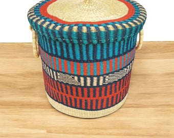 Boho Woven Laundry Basket with Lid – Handmade African Hamper
