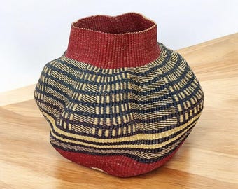 African Bolga Basket Vase – Handwoven Wicker Flower Pot, Traditional Decor in Small, Medium & Large