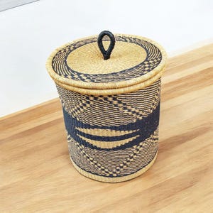 Tall Laundry Basket with Lid – 24&quot; Wicker Hamper, Flexible African Clothes Storage Bin, Handwoven Ghana Basket, Extra Large Laundry Basket