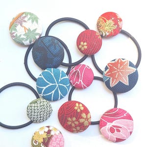 Japanese Kimono Fabric Button Hair Tie – Handmade Ponytail Holder