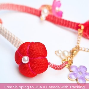 Kimono Cord Bracelet with Plum & Sakura Charms – Japanese Haori Kumihimo, Faux Pearl, Adjustable Gift for Her, Upcycled Kimono Remake