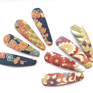 Kimono Hair Clips – Set of 2 Snap Barrettes Made from Upcycled Japanese Vintage Kimono Fabric – Handmade Gift