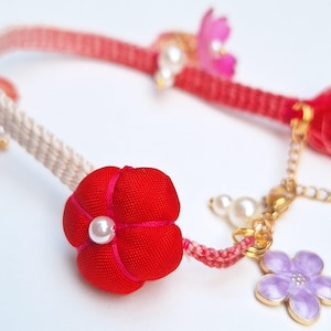 Kimono Cord Bracelet: Plum Blossom, Sakura Charms, Upcycled Haori Kumihimo