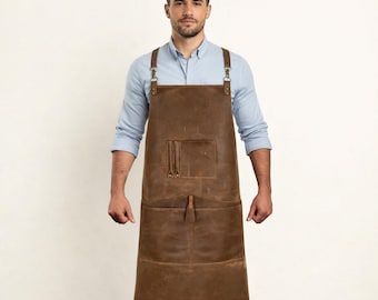 Handmade Full Grain Leather Work Apron – Heavy Duty, Adjustable Straps