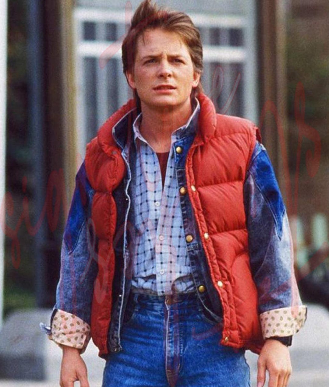 80s Inspired Red Puffer Vest – Retro Cosplay Costume Sleeveless