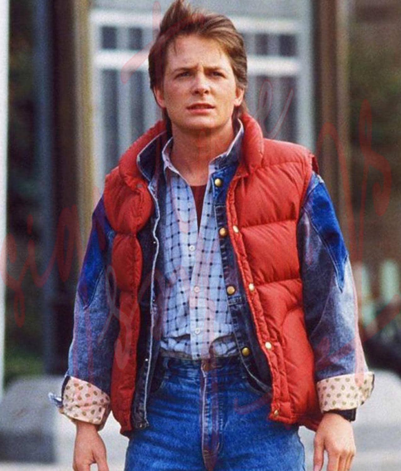 80s Inspired Red Puffer Vest – Retro Cosplay Costume Sleeveless