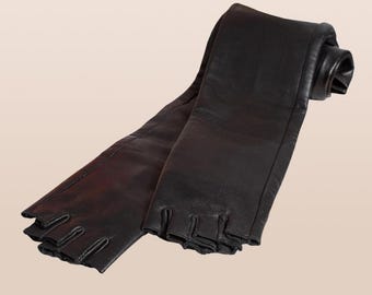 Custom Real Leather Fingerless Gloves: Opera Length, Handmade