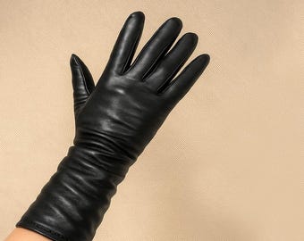 ロングブラックレザーグローブ：シルク裏地オペラグローブ - Etsy 日本