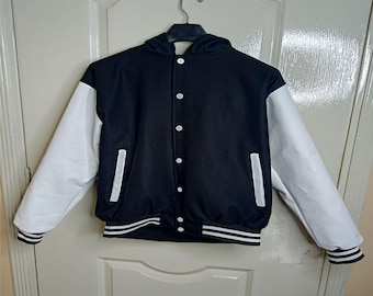 Custom Embroidered Varsity Hoodie: Black & White Letterman Bomber Jacket