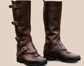 Handmade Full Grain Leather Spats | Antique Brown Steampunk Victorian Boot Covers