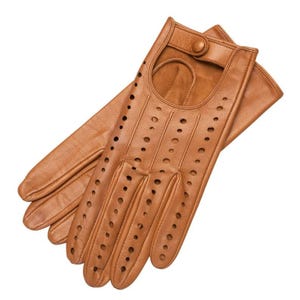 Women&#39;s Camel Leather Driving Gloves – Soft Genuine Leather Gloves, Elegant & Classic Winter Gloves Gift