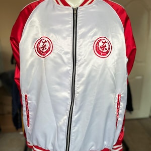 Red Dragon Embroidered Satin Bomber Jacket – Japanese Streetwear, Anime-Inspired Cosplay Jacket, Unisex Fashion Gift