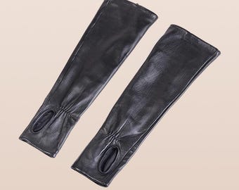Women’s Real Leather Fingerless Opera Gloves – Long Evening Party Mittens, Elegant Formal Gloves