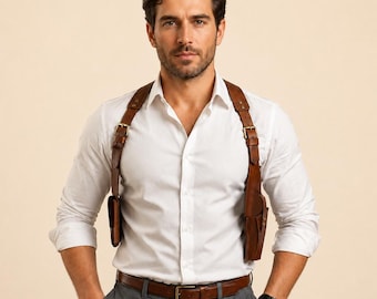 Handmade Brown Leather Shoulder Harness Bag | Leather Chest Holster Style Crossbody | Adjustable  Utility Pouch