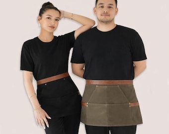 Artisan Half Apron - Canvas Waist Apron with Leather Belt– Custom Embroidered Chef, Bartender & Workshop