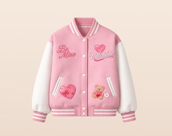 Valentine’s Day Varsity Jacket Pink & White  – Romantic Gift for Her or Him