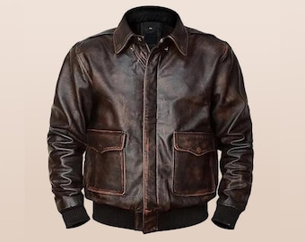 90s Mens Leather Jacket, Brown Motorcycle Jacket, Genuine Leather