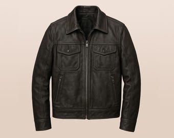 Vintage Style Classic Leather Jacket – Retro Agent Style Cosplay Costume