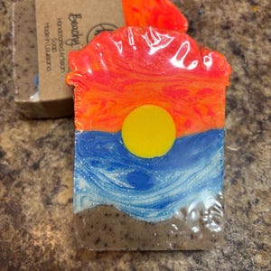 Beachy Peach Soap:  Peach Margarita Scent, Coffee Grounds, Sun Embed