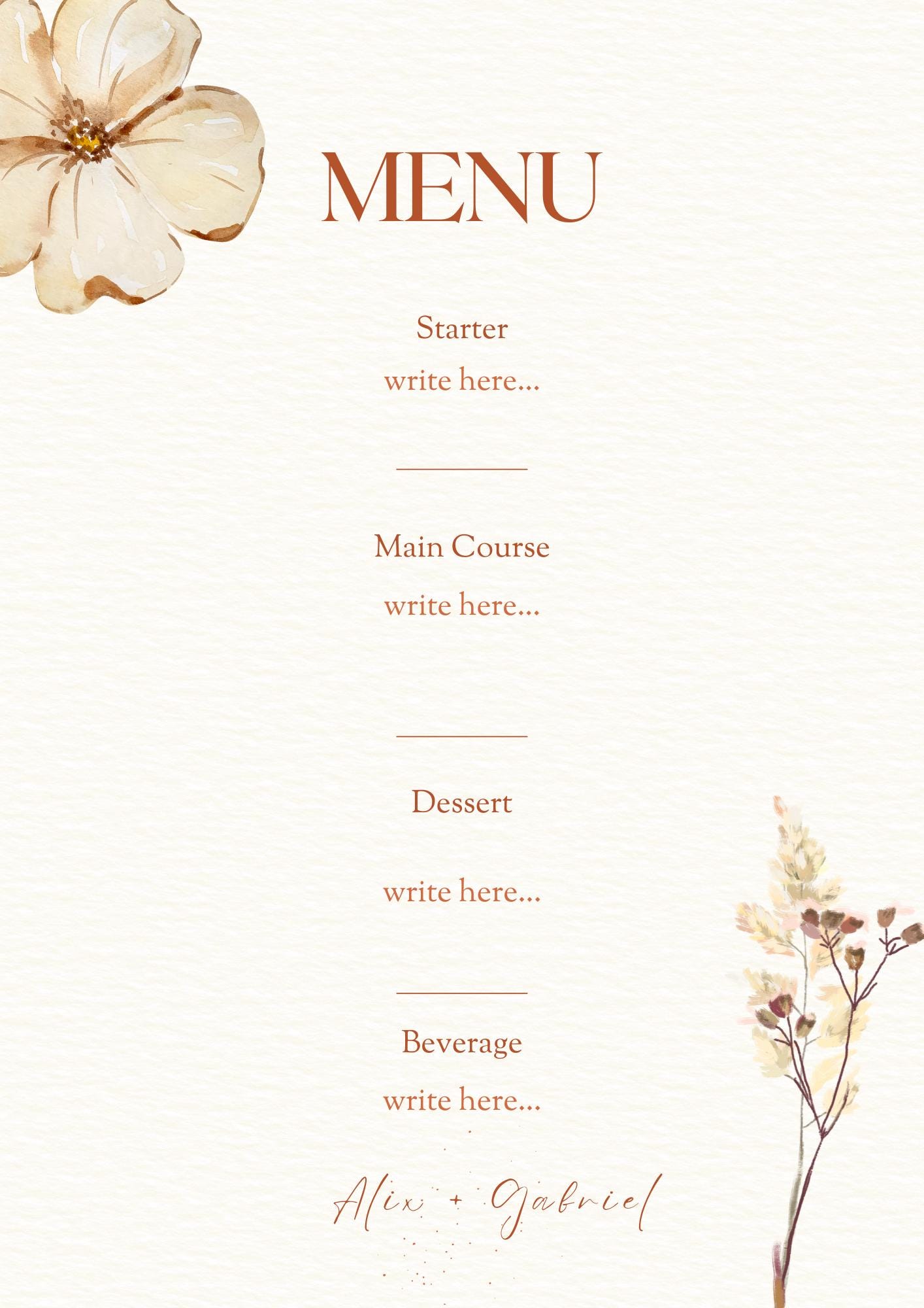 Elegant Printable Menu Template | Customizable Event PDF - Etsy