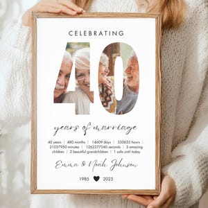 Modèle imprimable de collage photo pour 40e anniversaire de mariage Idée cadeau personnalisée pour 40e anniversaire de mariage Cadeau 40e anniversaire pour les parents
