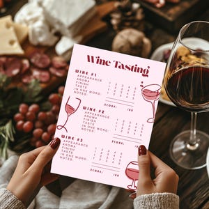 Wine Tasting Score Card, Wine Tasting Sheet, Printable Wine Tasting Card, Wine Themed Games, Wine Party Games Night, Wine Notes Wine Party
