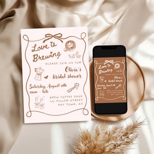 Love is Brewing Bridal Shower Invitation, Coffee Lover’s Party Invite, Coffee Themed Party, Editable Canva, Digital Download, Espresso party