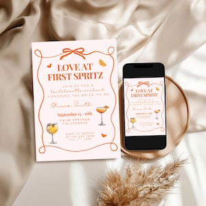Aperol Spritz Bachelorette Invitation and Itinerary Template, Spritz Bridal Shower Invite, Citrus Feeling Spritzy Card, Instant Download