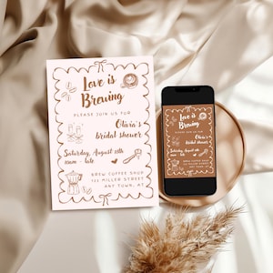 Love is Brewing Bridal Shower Invitation, Coffee Lover’s Party Invite, Coffee Themed Party, Editable Canva, Digital Download, Espresso party