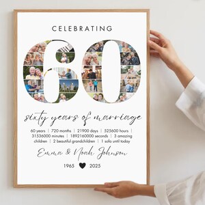 Modèle imprimable de collage photo pour 60e anniversaire de mariage Idée cadeau personnalisée pour 60e anniversaire de mariage Cadeau 60e anniversaire de mariage pour les parents