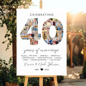 Modèle imprimable de collage photo pour 40e anniversaire de mariage Idée cadeau personnalisée pour 40e anniversaire de mariage Cadeau 40e anniversaire pour les parents