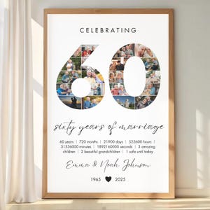 印刷可能な60周年結婚記念日フォトコラージュテンプレート パーソナライズされた60周年結婚記念日ギフトのアイデア 両親への60周年記念ギフト