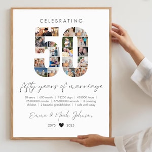 Plantilla imprimible de collage de fotos para el 50.º aniversario de bodas. Idea de regalo personalizada para el 50.º aniversario de bodas. Regalo del 50.º aniversario para padres.