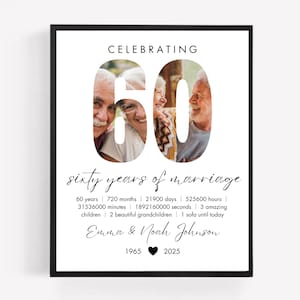 印刷可能な60周年結婚記念日フォトコラージュテンプレート パーソナライズされた60周年結婚記念日ギフトのアイデア 両親への60周年記念ギフト