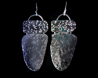 Large textured sterling silver drop earrings