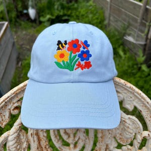 Pollinator Embroidered Dad Cap — Bee & Butterfly Hat — Flowers Classic Baseball Cap — Garden Lover Gift — Nature Embroidery — Adjustable Hat