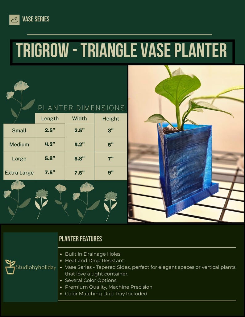 Triangular Planter Layout Triangular Aroid Vase Planter | 3D Printed | Heat Resistant | 4 Sizes ...