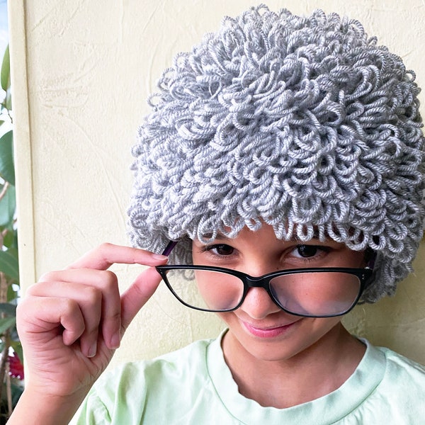 PRE-ORDEN Peluca de abuela loopy para niños, abuela rizada, sombrero de pelo gris para anciana, niñas, niños y adultos, gorro de disfraz de Halloween de payaso para bebés y niños pequeños