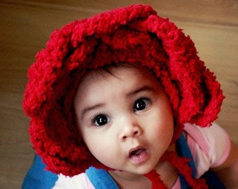 PREORDER 3 to 6m Baby Red Rose Flower Bonnet Kids Gift, Floral Sitter Photo Prop, Baby Girl Red Hood, Flower Petal Infant Easter Costume Hat