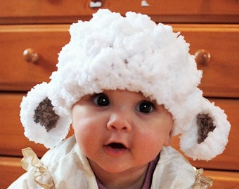 PREORDER 3 to 6m Baby Farm Animal Sheep Beanie, Spring White Lamb Ears Hat Easter Costume Prop, Crochet Infant Girls & Boys Baby Shower Gift